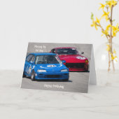 Carte d'anniversaire de voitures de course de styl (Fleur jaune)