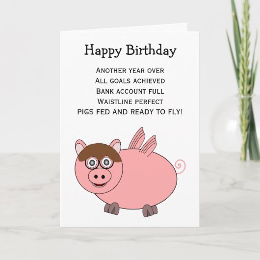 Carte d'anniversaire de vol de porc amusante (Devant)