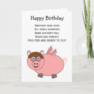 Carte d'anniversaire de vol de porc amusante