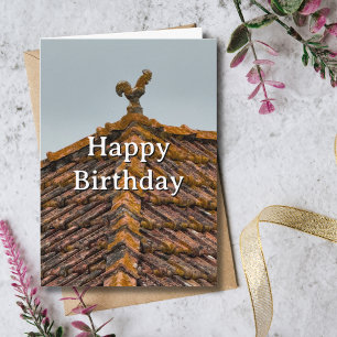 Carte d'anniversaire de voyage Coq sur le toit Por