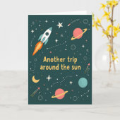 Carte d'anniversaire de voyage en fusée (Fleur jaune)