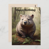 Carte d'anniversaire de Wombat Australien Brun et (Devant / Derrière)