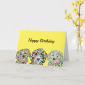 Carte d'anniversaire de Yorkie Bichon Sheepadoodle (Fleur jaune)