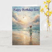 Carte d'anniversaire de Young Boy on Beach (Fleur jaune)