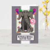 carte d'anniversaire d'éléphant mignon, avec bonbo (Fleur jaune)