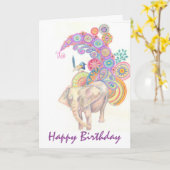 carte d'anniversaire d'éléphants et d'oiseaux (Fleur jaune)