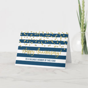 Carte d'anniversaire d'employé Gold Blue Stripes