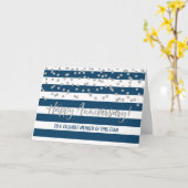 Carte d'anniversaire d'employé Silver Blue Stripes (Fleur jaune)