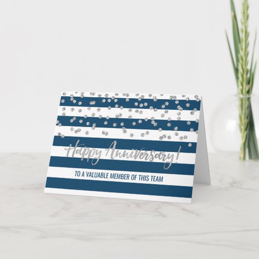 Carte d'anniversaire d'employé Silver Blue Stripes (Devant)