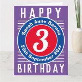 Carte d'anniversaire d'enfant avec nom Joyeux 3ème (Devant)