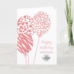 Carte d'anniversaire d'entreprise Ballons Rose Pou