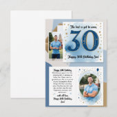 carte d'anniversaire des 30 ans de son fils (Devant / Derrière)