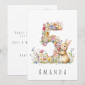Carte d'anniversaire des 5 ans de Lapin Floral (Devant / Derrière)