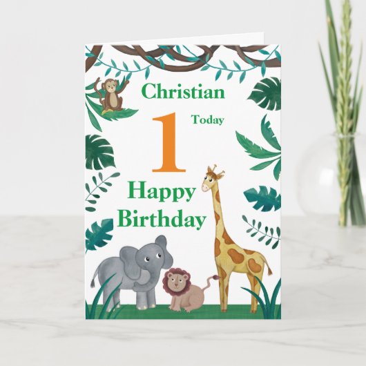 Carte d'anniversaire des animaux de la jungle (Devant)