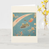 Carte d'anniversaire des astronautes vintages et d (Fleur jaune)