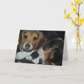 Carte d'anniversaire des beagles marionnettes (Fleur jaune)
