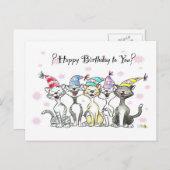 Carte d'anniversaire des chats de fête - Art dessi (Devant / Derrière)