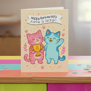Carte d'anniversaire des chats mignons 8e mariage
