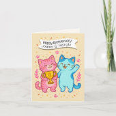 Carte d'anniversaire des chats mignons 8e mariage (Devant)