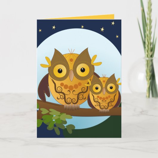 Carte d'anniversaire des chouettes mignons (Devant)