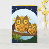 Carte d'anniversaire des chouettes mignons (Fleur jaune)