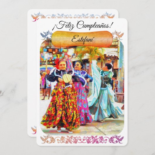 Carte d'anniversaire des danseurs mexicains du Fes (Devant / Derrière)