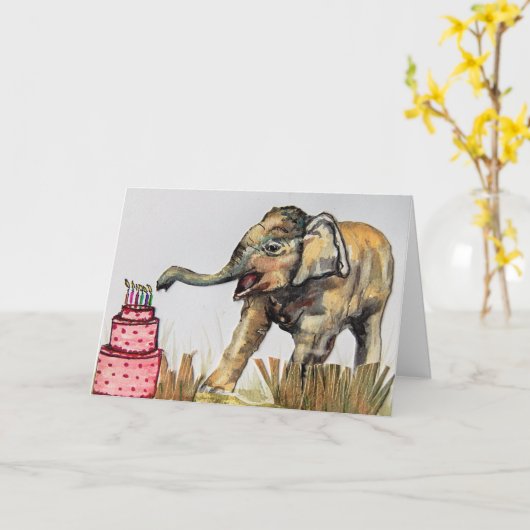 Carte d'anniversaire des éléphants (Fleur jaune)