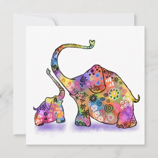 Carte d'anniversaire des Eléphants mignons mère et (Dos)