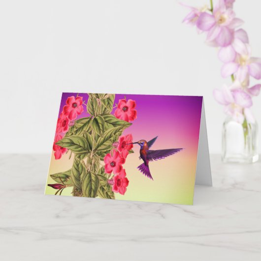 Carte d'anniversaire des fleurs rouges des colibri (Orchidée)