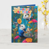 Carte d'anniversaire des hamsters syriens sympa (Fleur jaune)