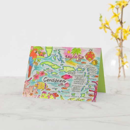 Carte d'anniversaire des îles des Caraïbes colorée (Fleur jaune)