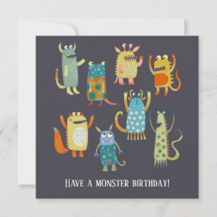 Carte d'anniversaire des mignons monstres