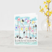 Carte d'anniversaire des peintres de pingouins (Fleur jaune)