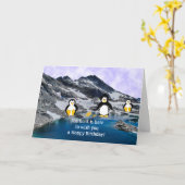 Carte d'anniversaire des pingouins cool (Fleur jaune)