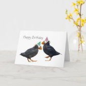 Carte d'anniversaire des Puffins de fête (Fleur jaune)