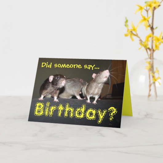 carte d'anniversaire des rats mignons (Fleur jaune)