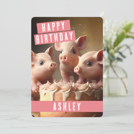 Carte d'anniversaire des trois petits cochons mign (Debout devant)
