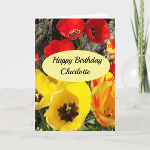 Carte d'anniversaire des tulipes jaunes et rouges