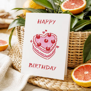 Carte d'anniversaire - Dessert sucré rose et rouge
