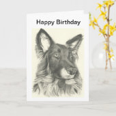 Carte d'anniversaire dessin au crayon d'un berger (Fleur jaune)