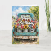 Carte d'anniversaire d'été joyeux avec des fleurs (Devant)