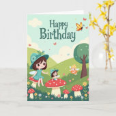 Carte d'anniversaire d'êtres magiques (Fleur jaune)