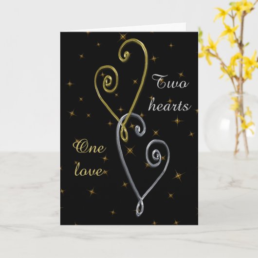 Carte d'anniversaire Deux cœurs (Fleur jaune)