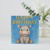 Carte d'anniversaire d'hippopotame. (Debout devant)