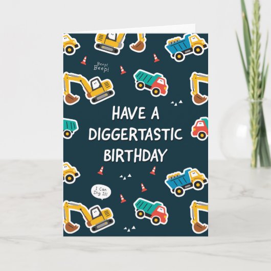 Carte d'anniversaire Digger pour garçons (Devant)