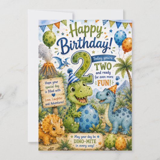 Carte d'anniversaire Dino-Mite 2 ans (Devant)