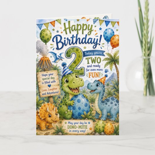 Carte d'anniversaire Dino-Mite 2 ans (Devant)