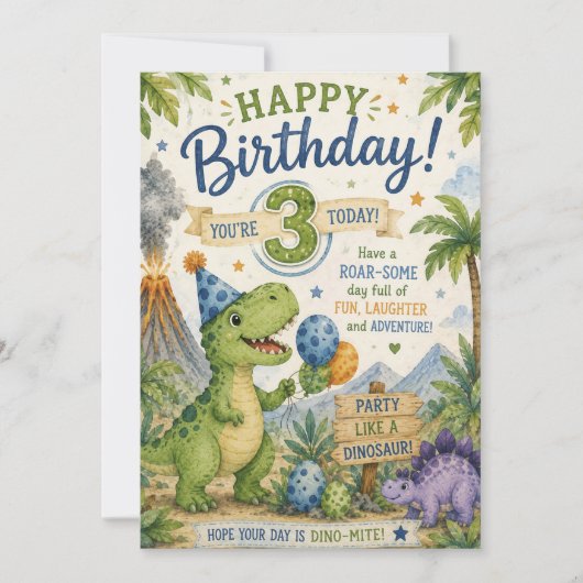 Carte d'anniversaire Dino-Mite 3 ans (Devant)