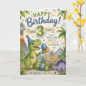 Carte d'anniversaire Dino-Mite 3 ans (Fleur jaune)