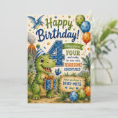 Carte d'anniversaire Dino-Mite 4 ans (Debout devant)